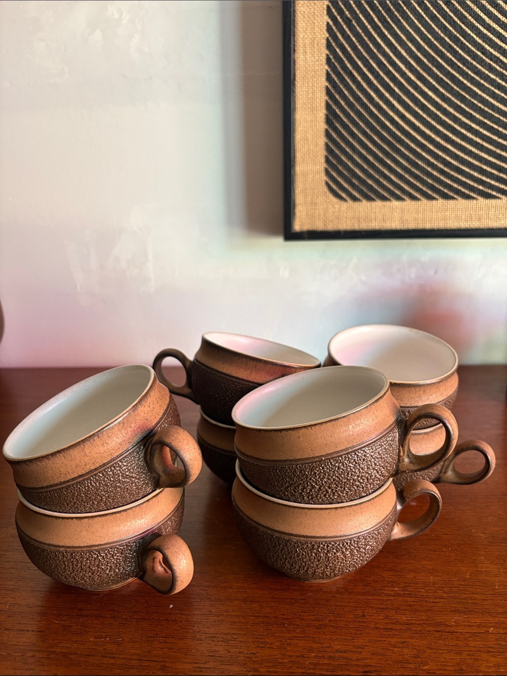DENBY - Cotswold Brown Ceramic Cups - Set of 8